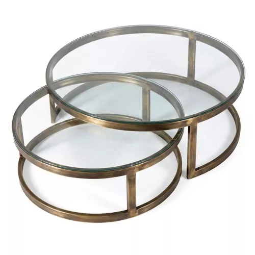  Coffee Table Mathew 100x100x35cm With Clear Glass, Set of 2