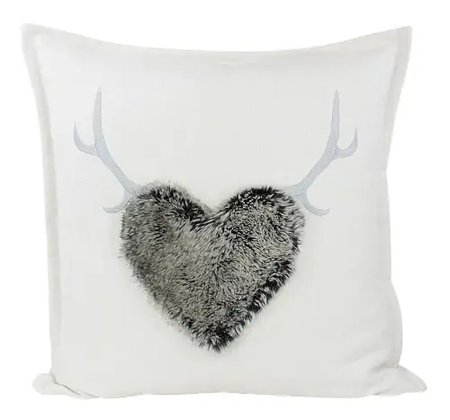  Pillow Andrea Cream Deer with fur Heart 50x50cm