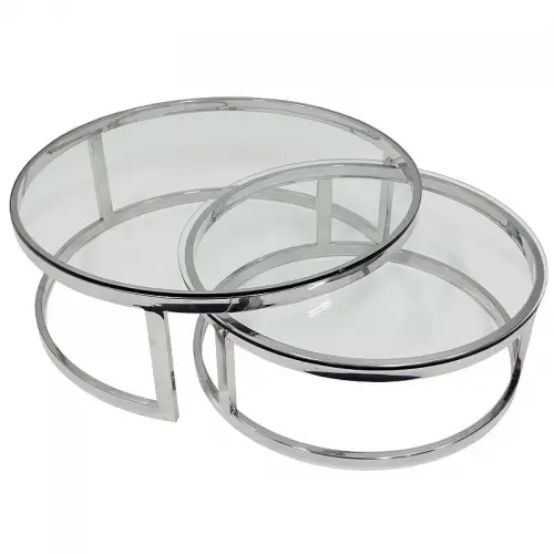 By Kohler  Coffee Table Mathew 100x100x35cm With Clear Glass, Set of 2 (107813)