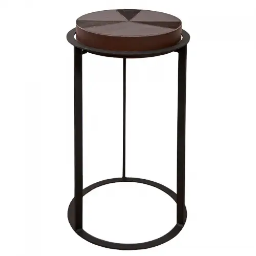 By Kohler  Side Table Quincy SALE  Round leather brown top black leg (102255)