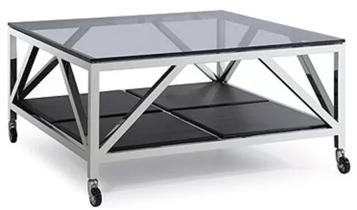  Salon Table 100x100x50cm Black Glass